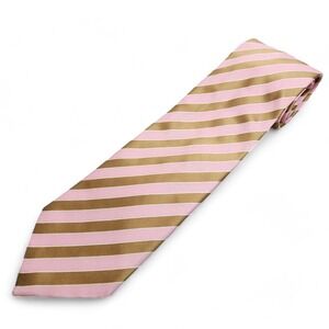 Bruce Field Paris Repp Tie Pink Gold Striped 100% Silk Mens Necktie PLEASE‎ READ
